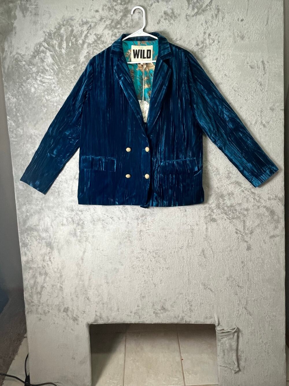WILD Teal Velvet Blazer Jacket Double Breasted Boho Luxe Statement Eclectic S/M